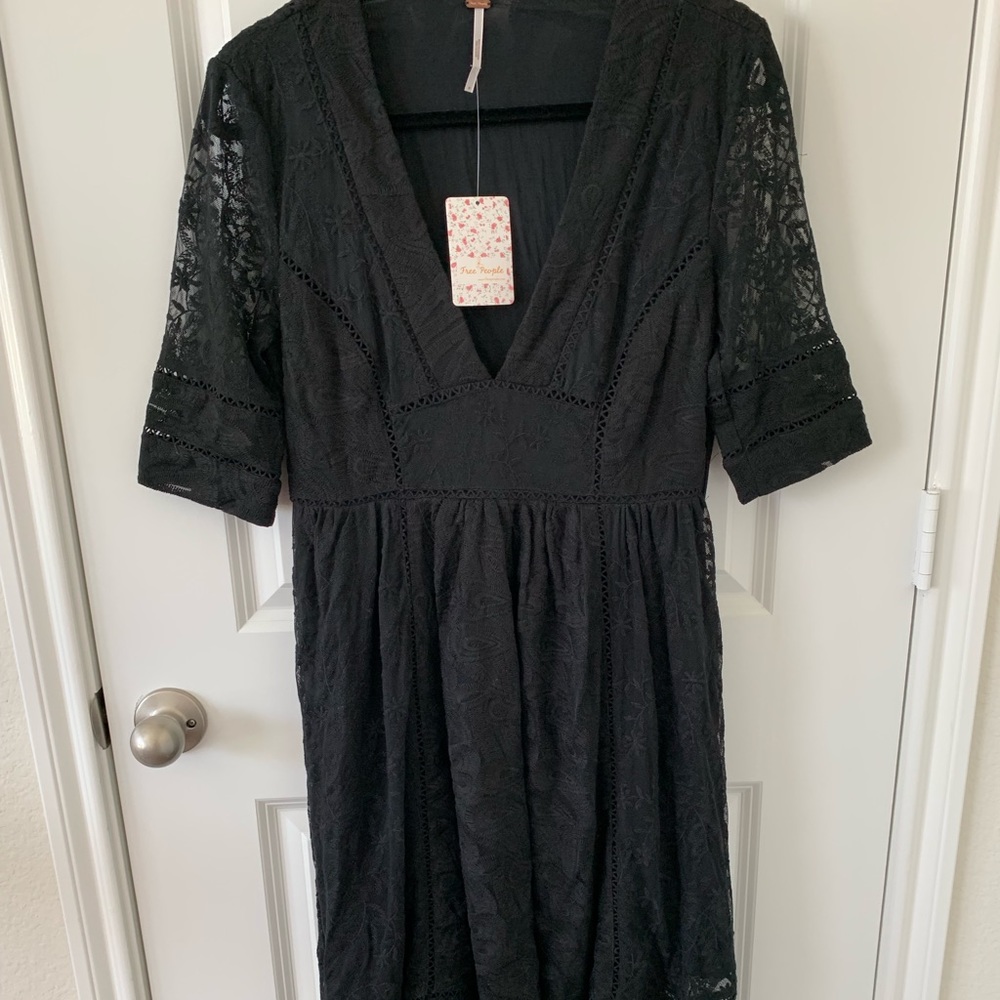Free People Embroidered Black Dress